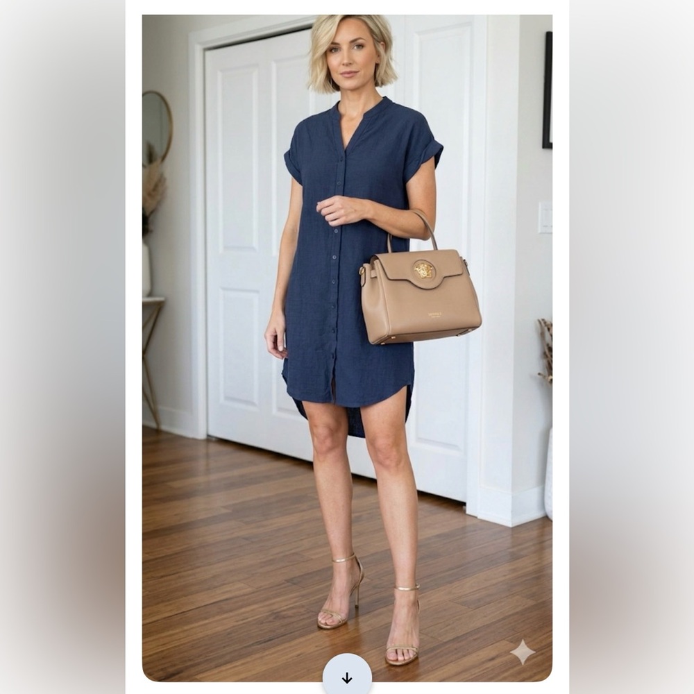 Navy Button-Front Shirt Dress